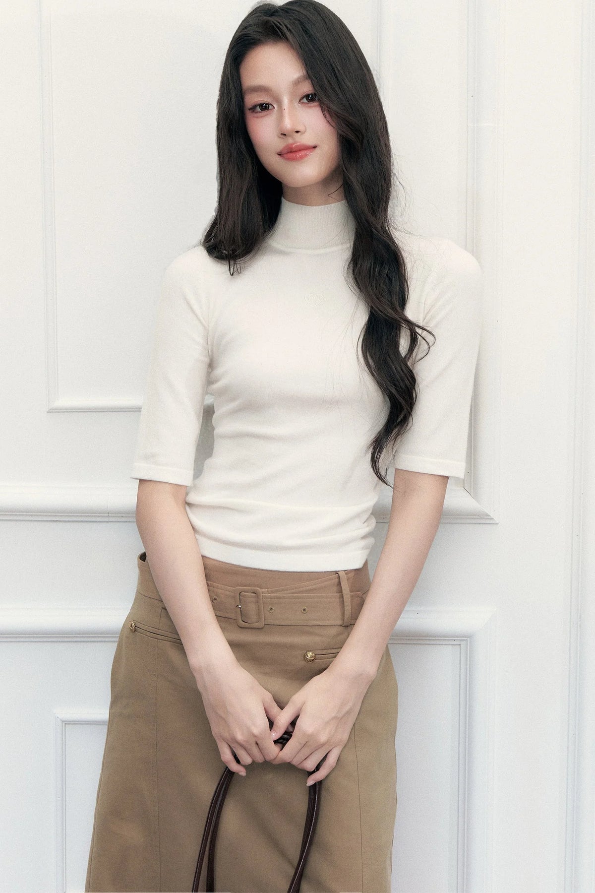 High-Waisted A-Line Midi Skirt