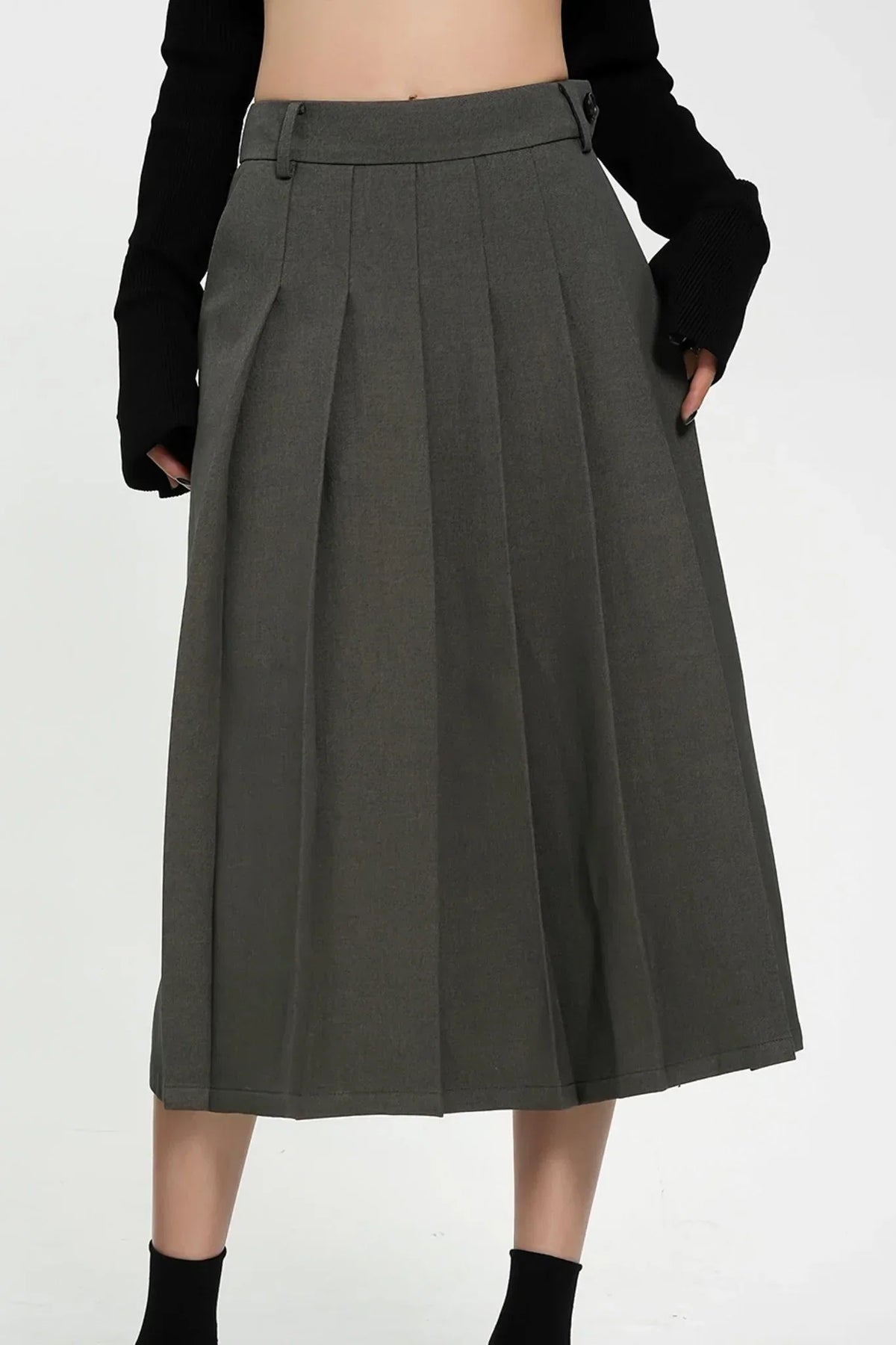 High-Waisted A-Line Pleated Skirt