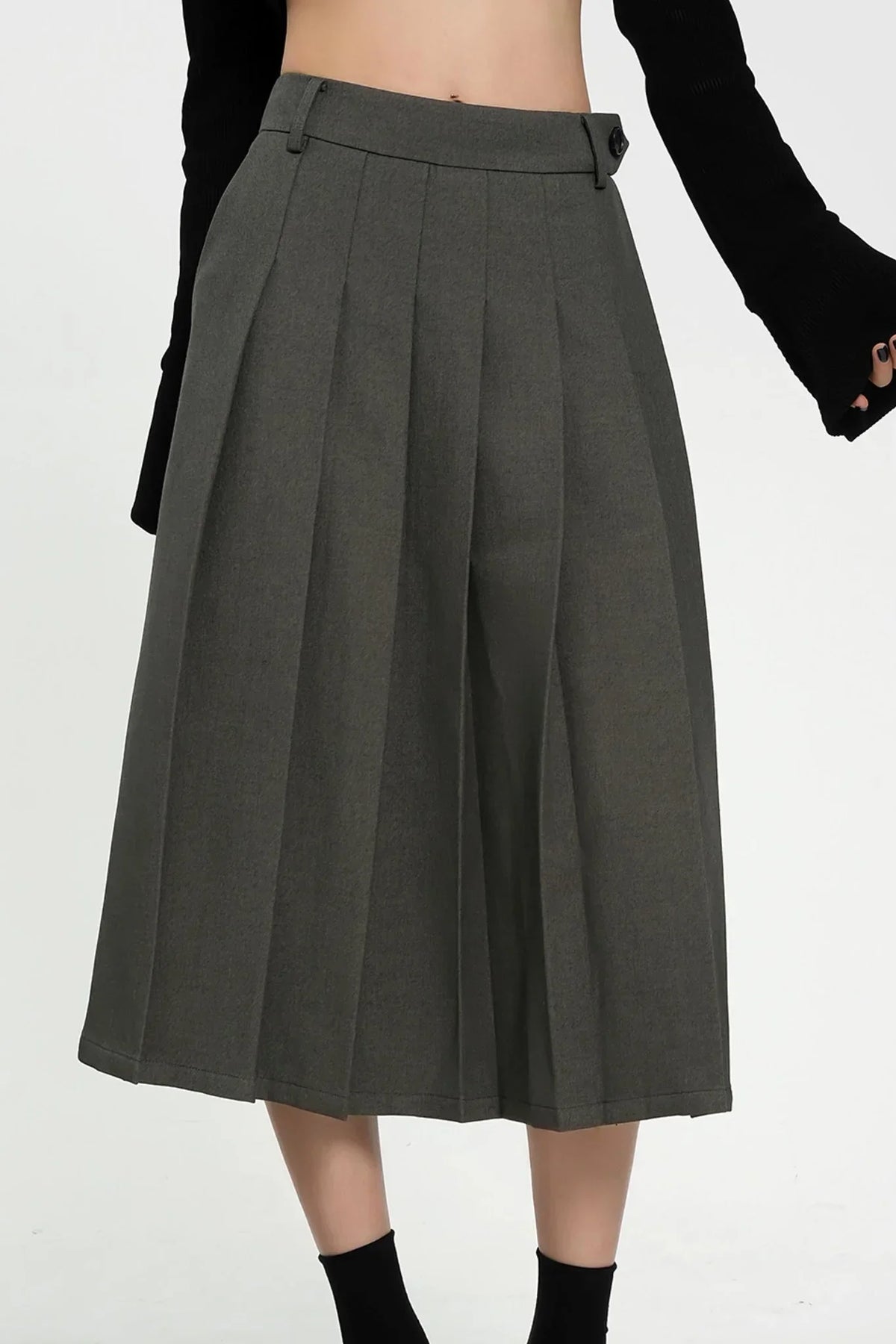 High-Waisted A-Line Pleated Skirt
