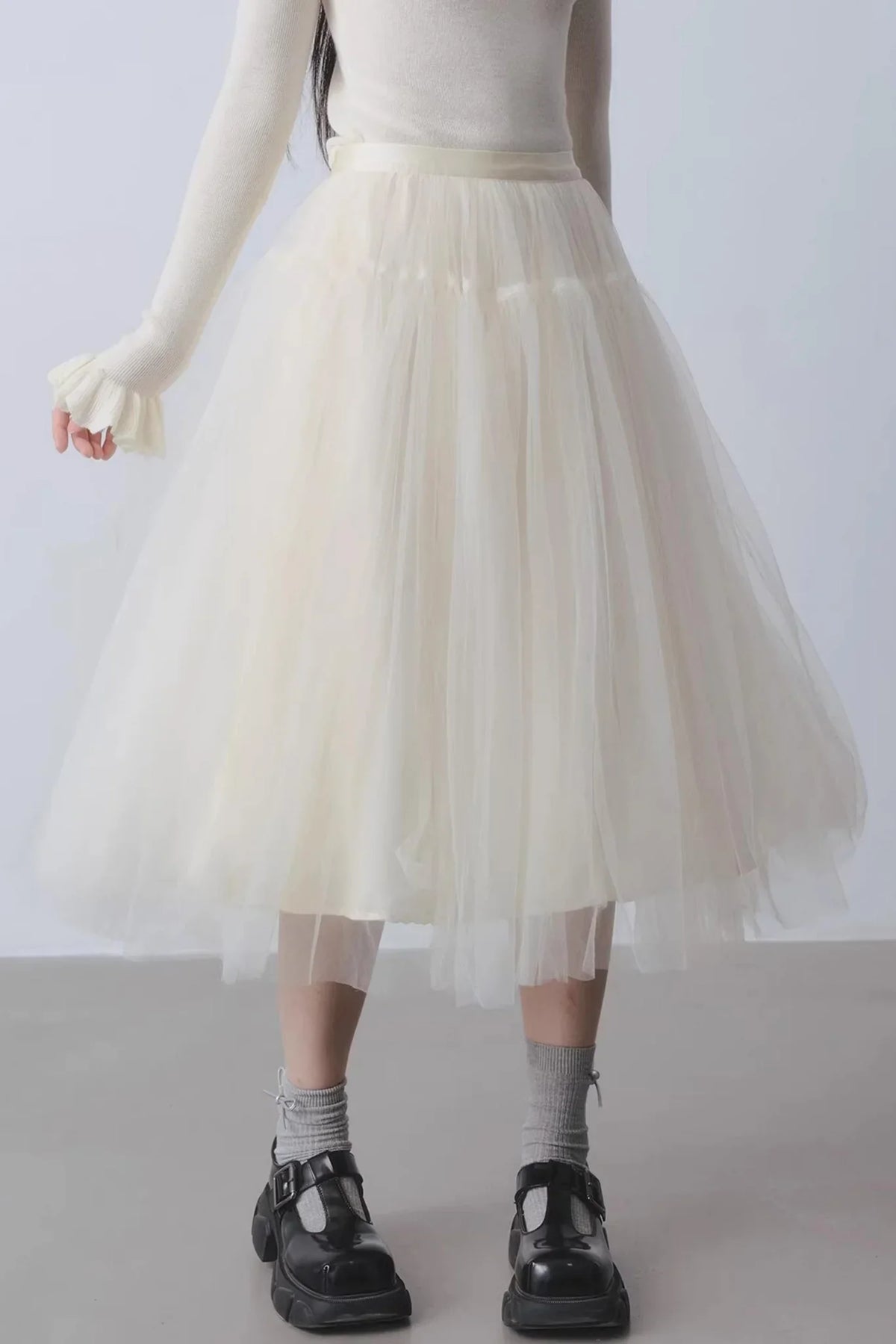High-Waisted Beige Tutu Skirt