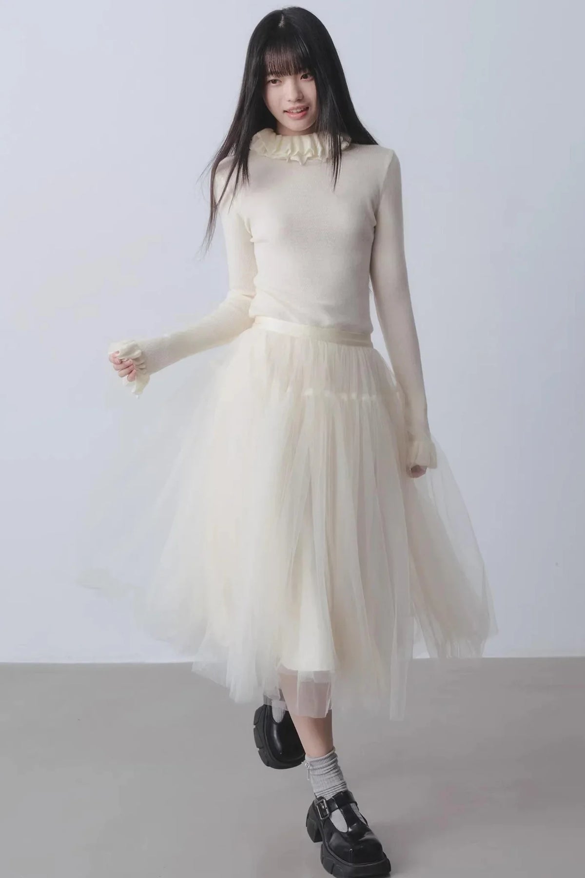 High-Waisted Beige Tutu Skirt