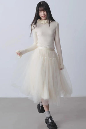 High-Waisted Beige Tutu Skirt