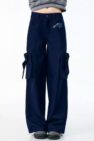 High-Waisted Bow Pocket Wide-Leg Pants