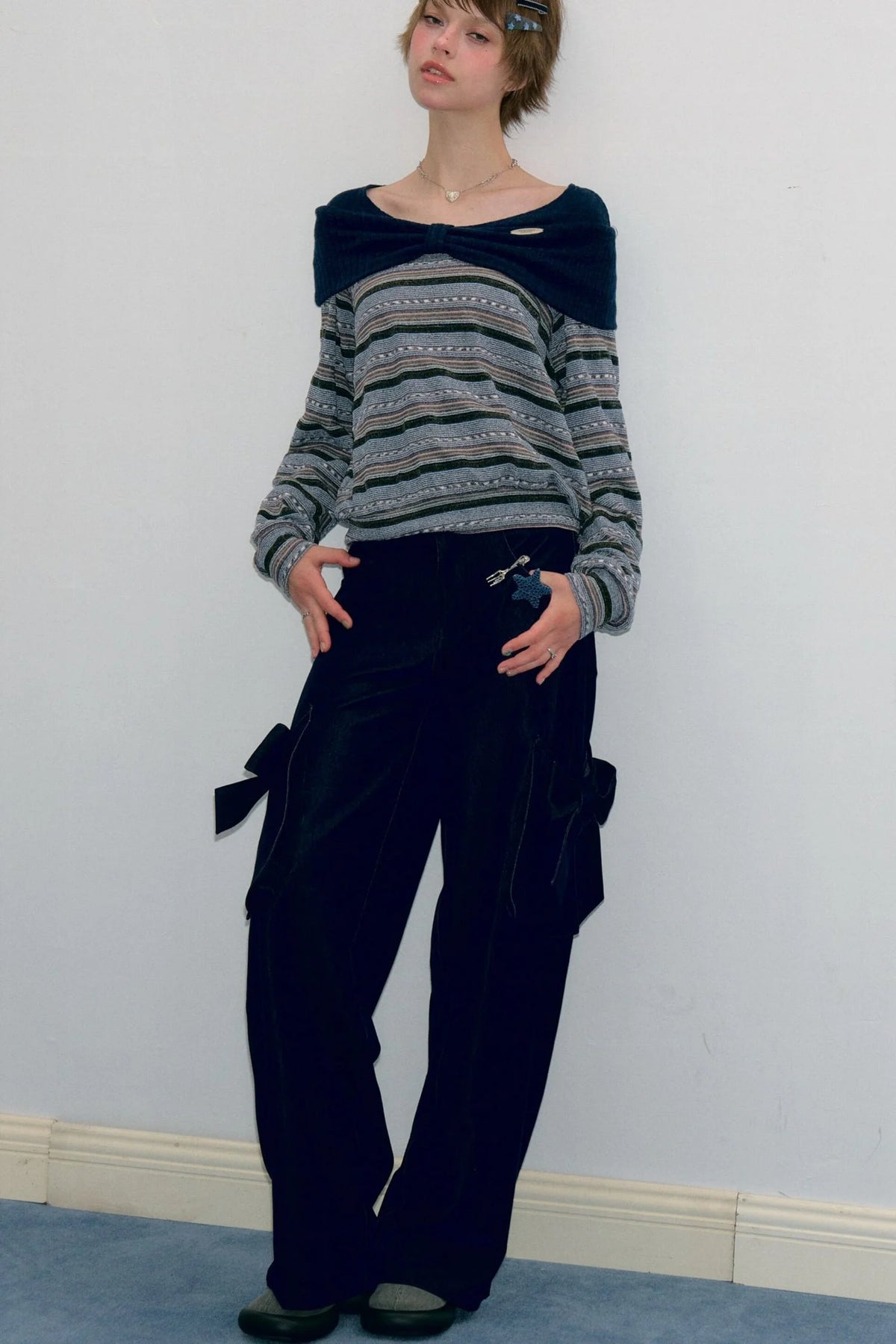 High-Waisted Bow Pocket Wide-Leg Pants