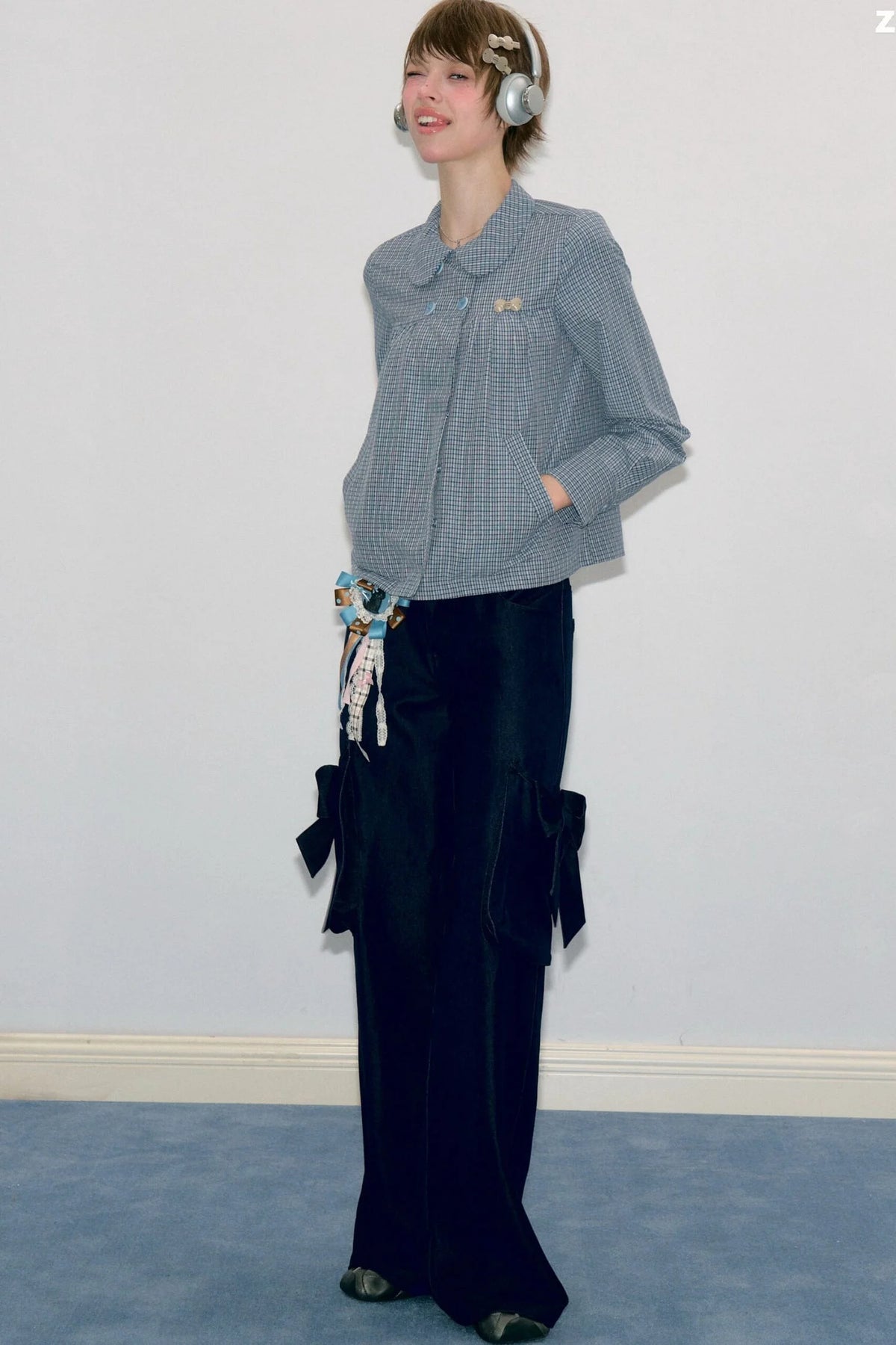 High-Waisted Bow Pocket Wide-Leg Pants