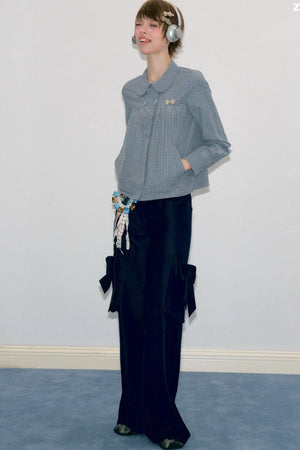 High-Waisted Bow Pocket Wide-Leg Pants