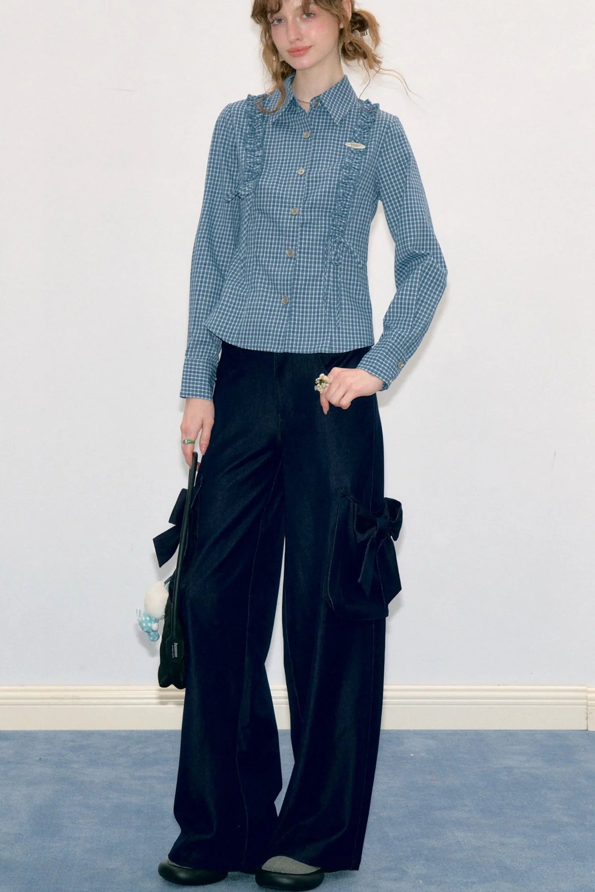High-Waisted Bow Pocket Wide-Leg Pants