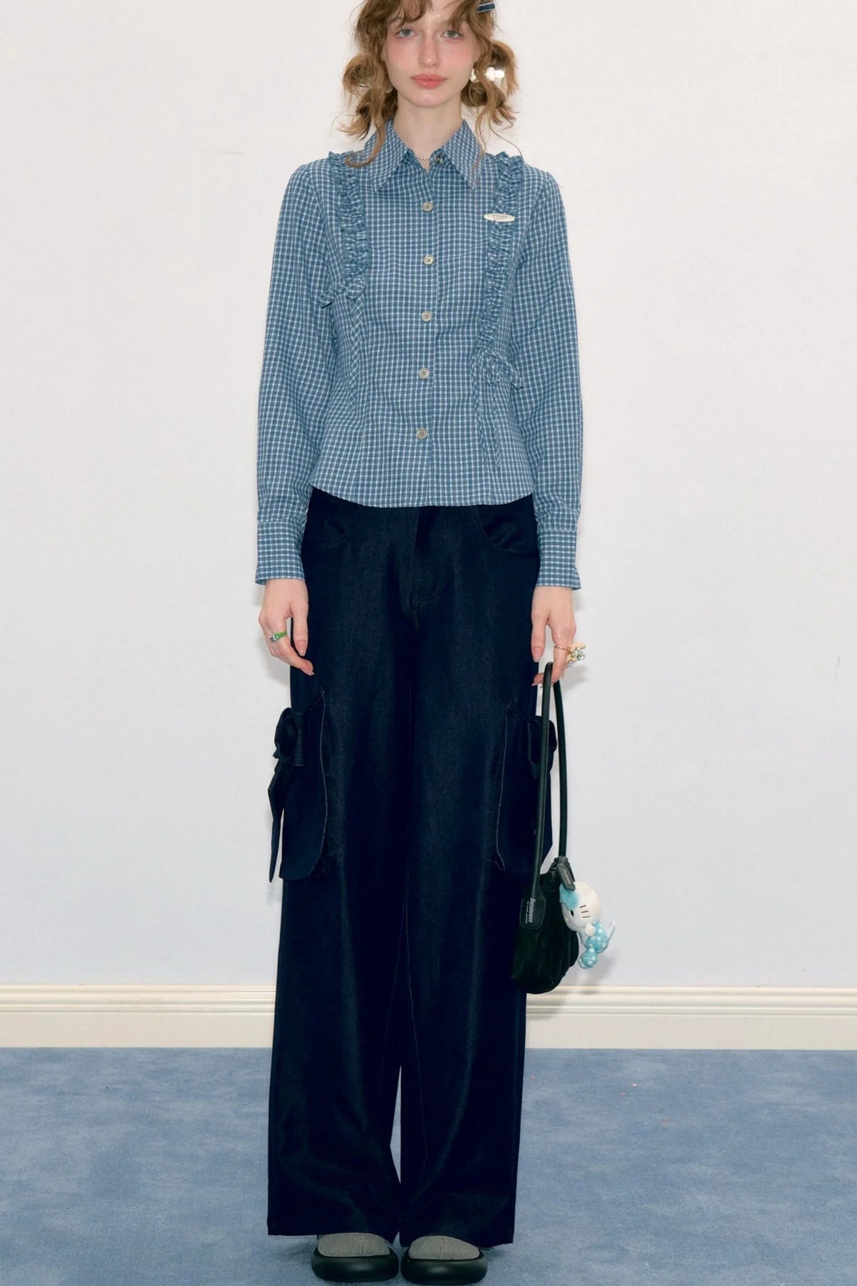High-Waisted Bow Pocket Wide-Leg Pants