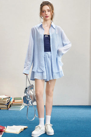 High-Waisted Camisole Shirt Skirt Set-Up