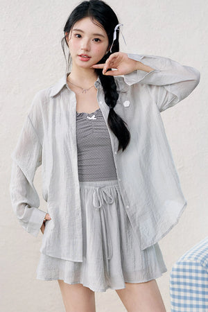High-Waisted Camisole Shirt Skirt Set-Up