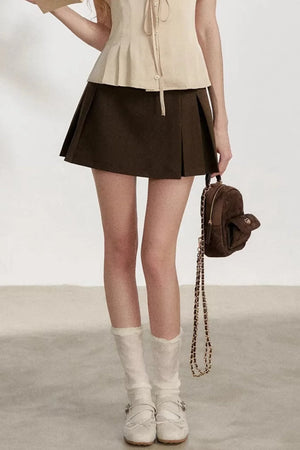 High-Waisted Coffee Pleated Skirt