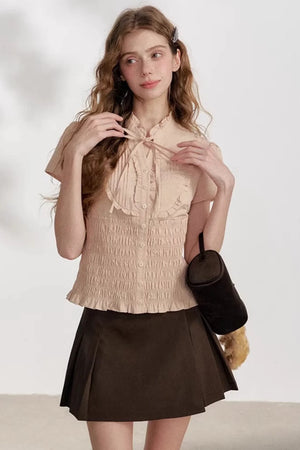 High-Waisted Coffee Pleated Skirt