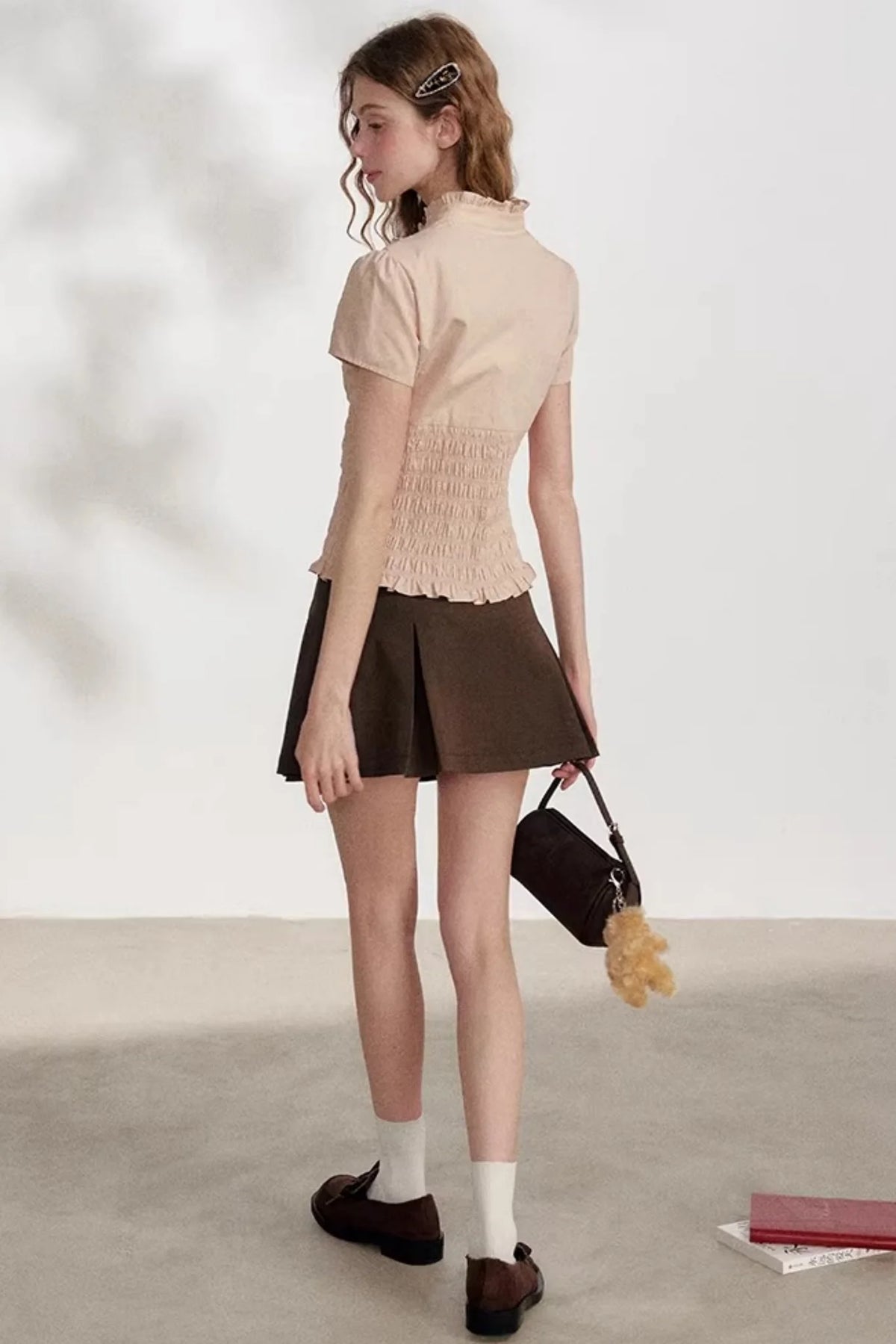 High-Waisted Coffee Pleated Skirt