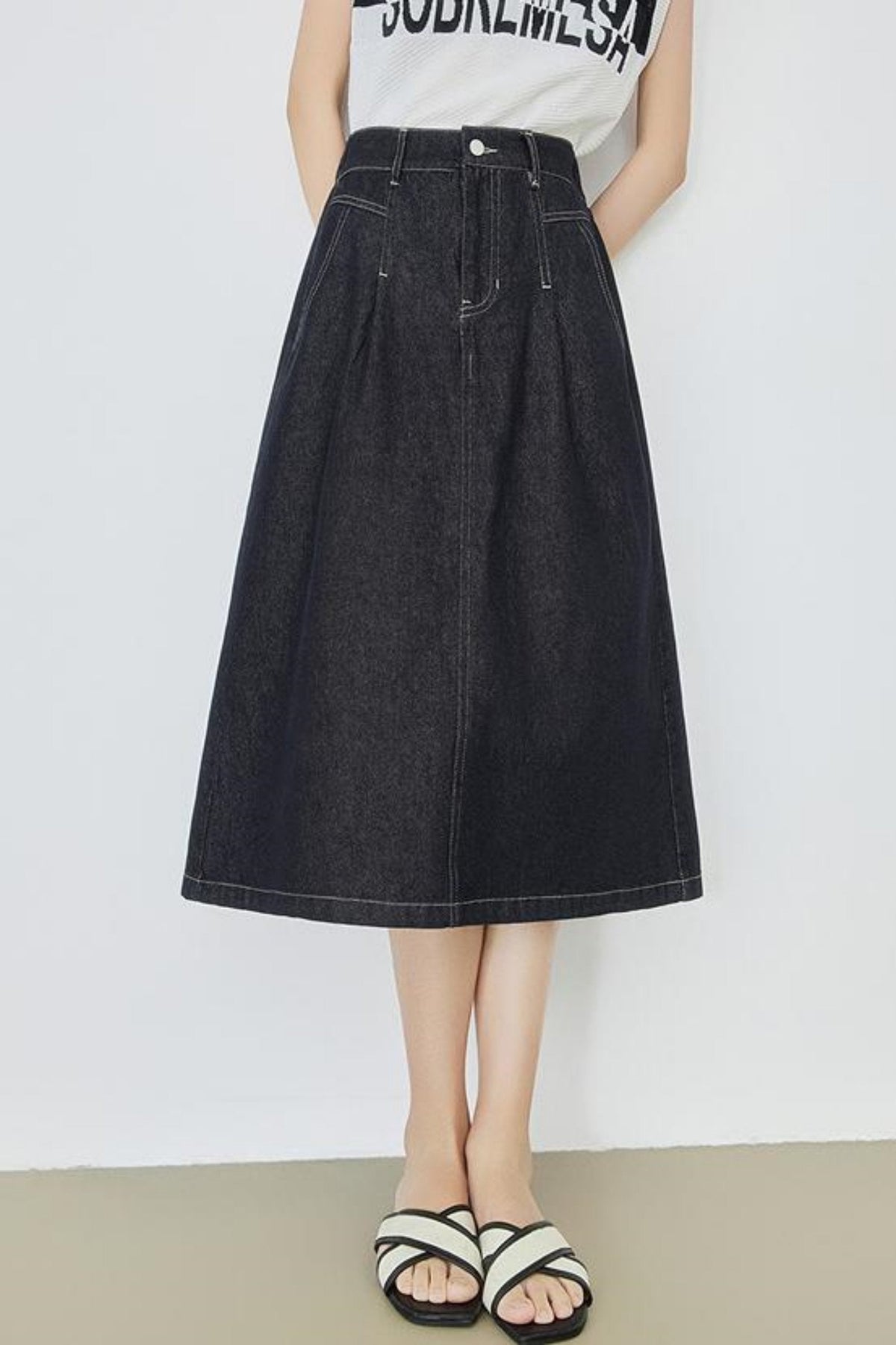 High-Waisted Denim Bustier Skirt