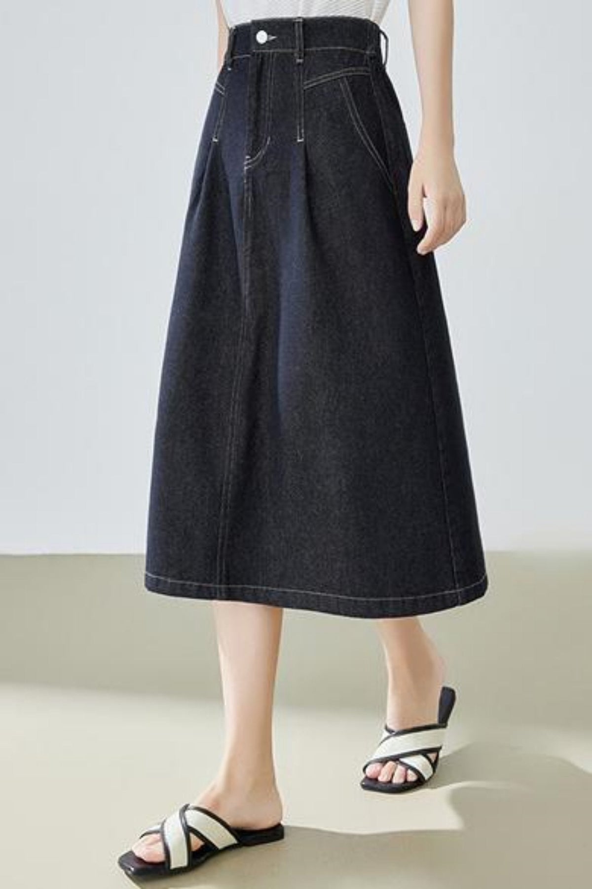 High-Waisted Denim Bustier Skirt