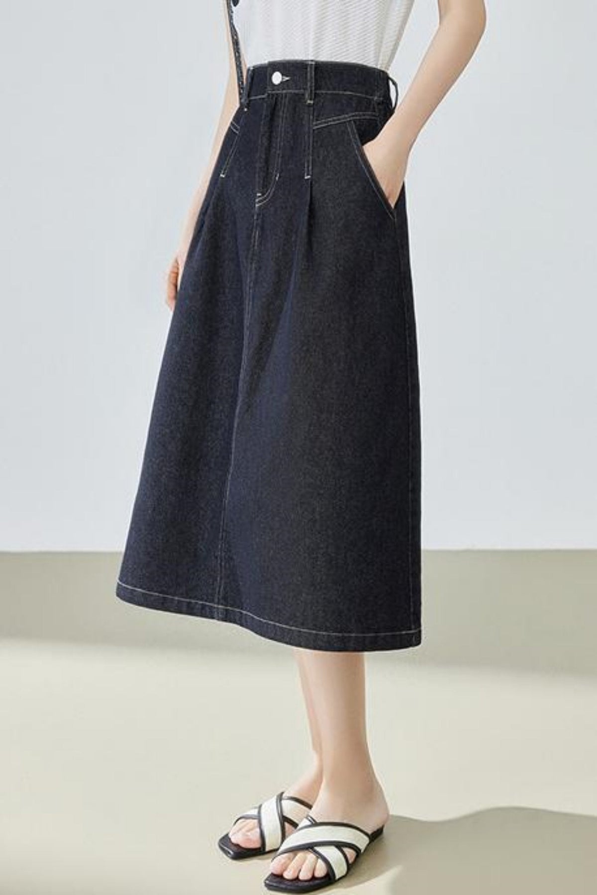 High-Waisted Denim Bustier Skirt
