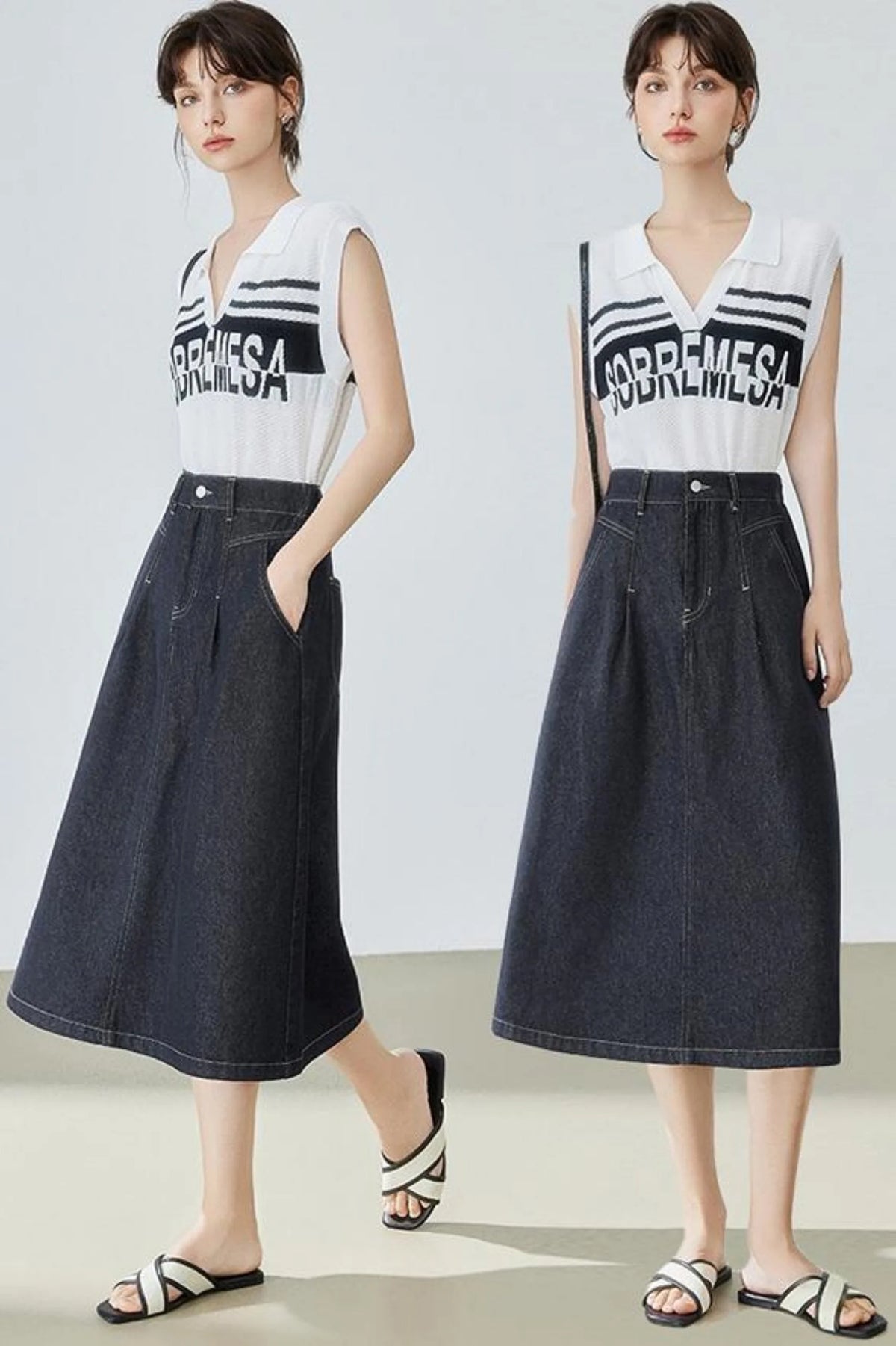 High-Waisted Denim Bustier Skirt