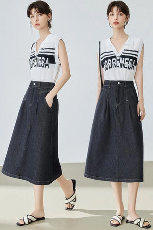 High-Waisted Denim Bustier Skirt