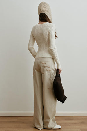 High-Waisted Embroidered Pants