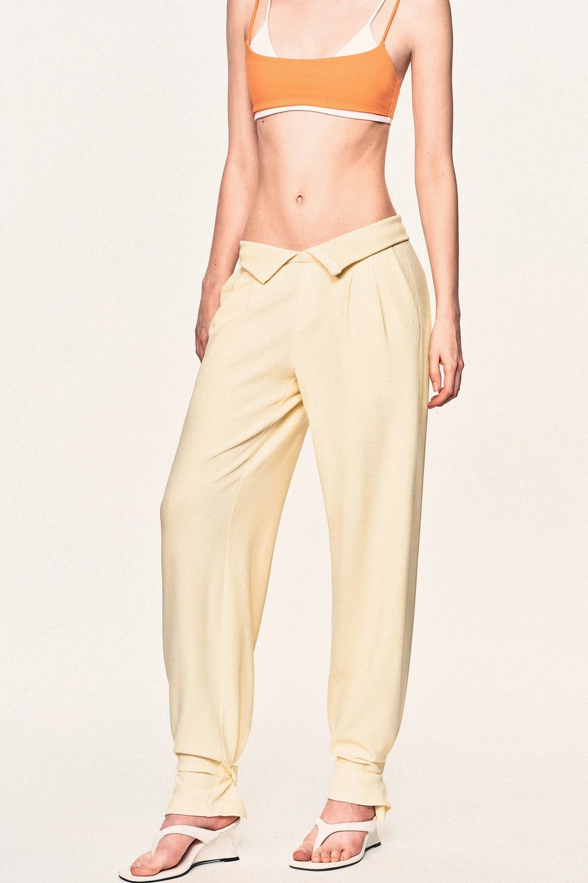 High-Waisted Fold-Over Waist Knit Pants