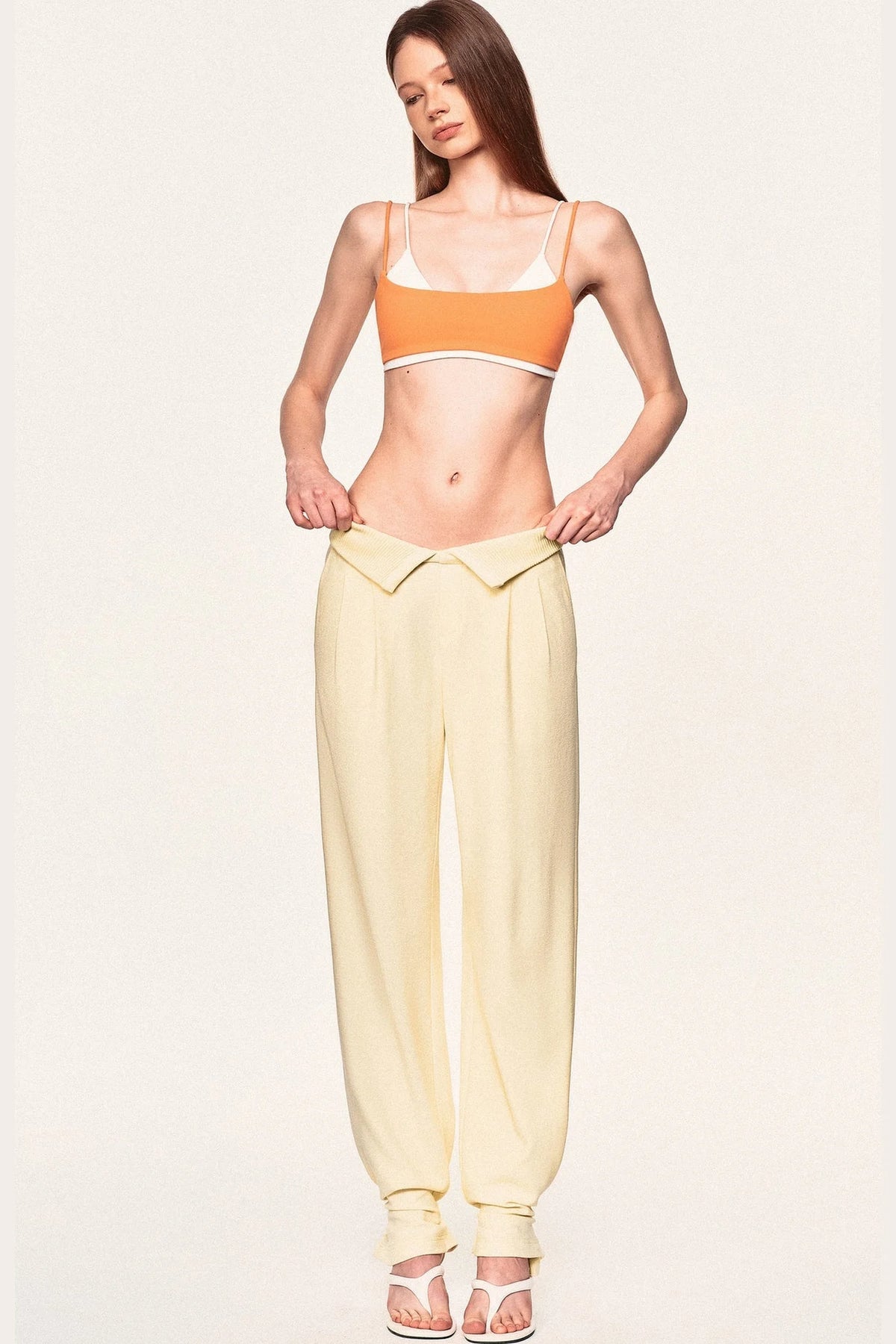 High-Waisted Fold-Over Waist Knit Pants