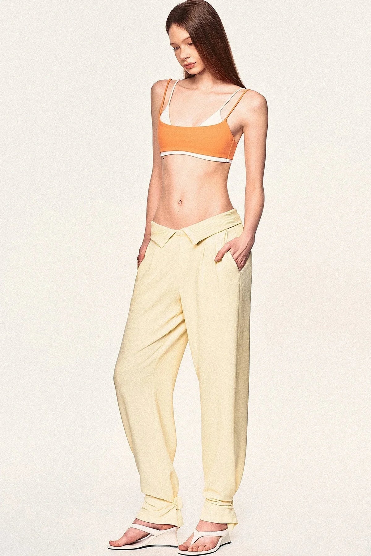 High-Waisted Fold-Over Waist Knit Pants
