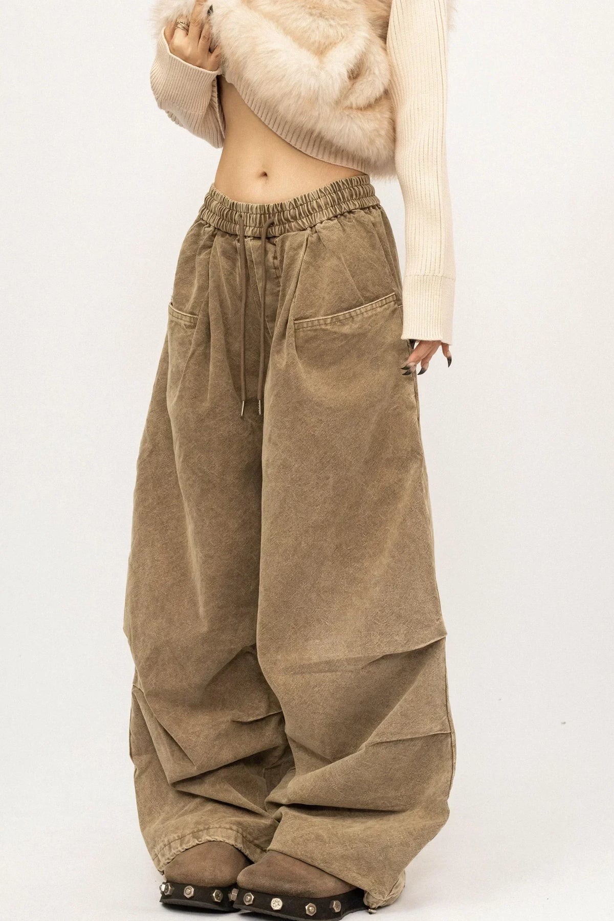 High-Waisted Khaki Wide-Leg Pants