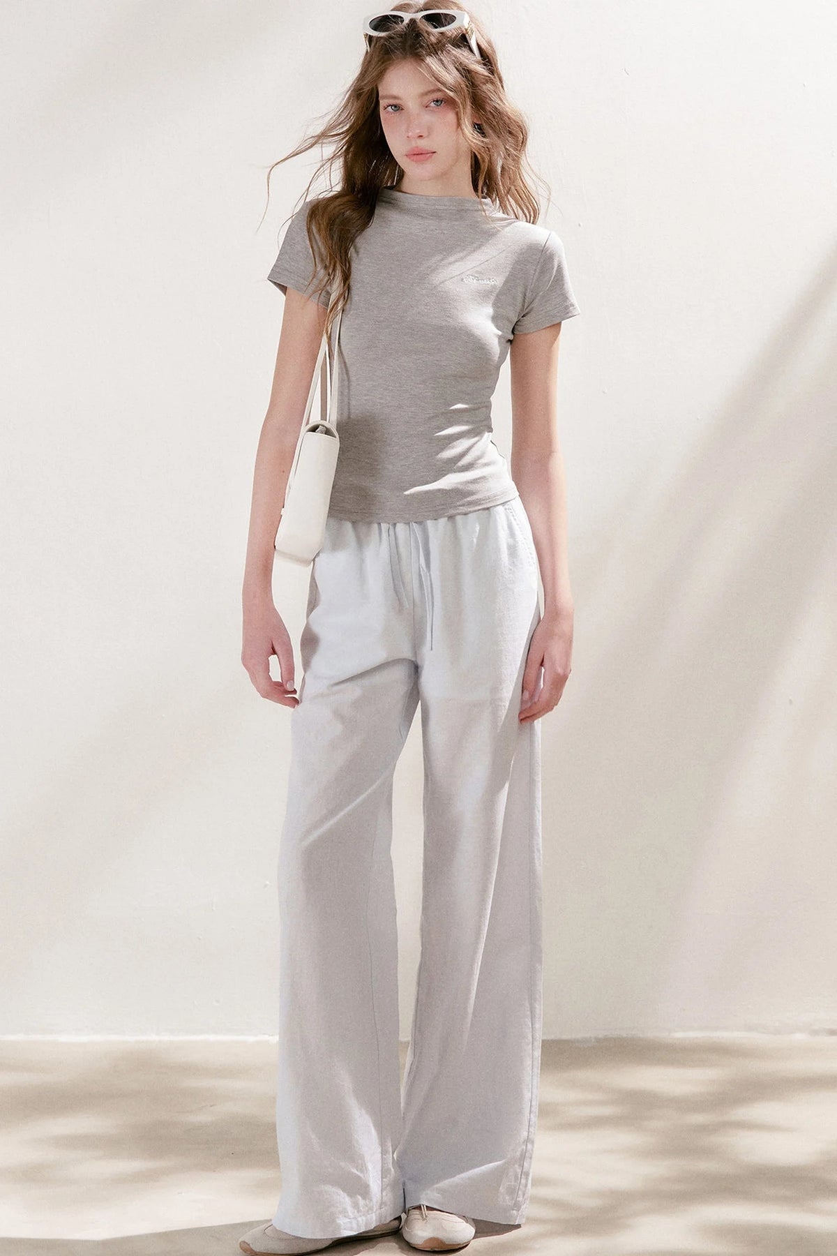High-Waisted Linen Cotton Drawstring Wide-Leg Pants