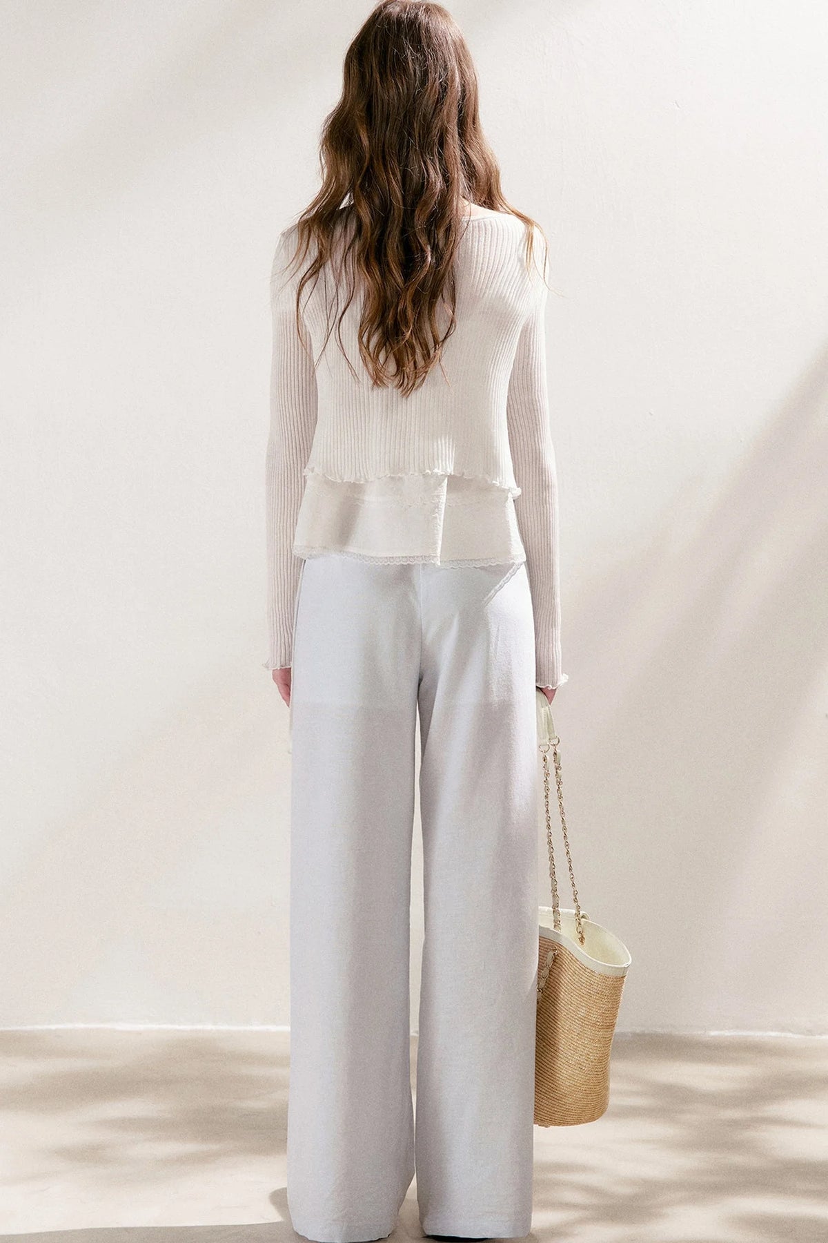 High-Waisted Linen Cotton Drawstring Wide-Leg Pants
