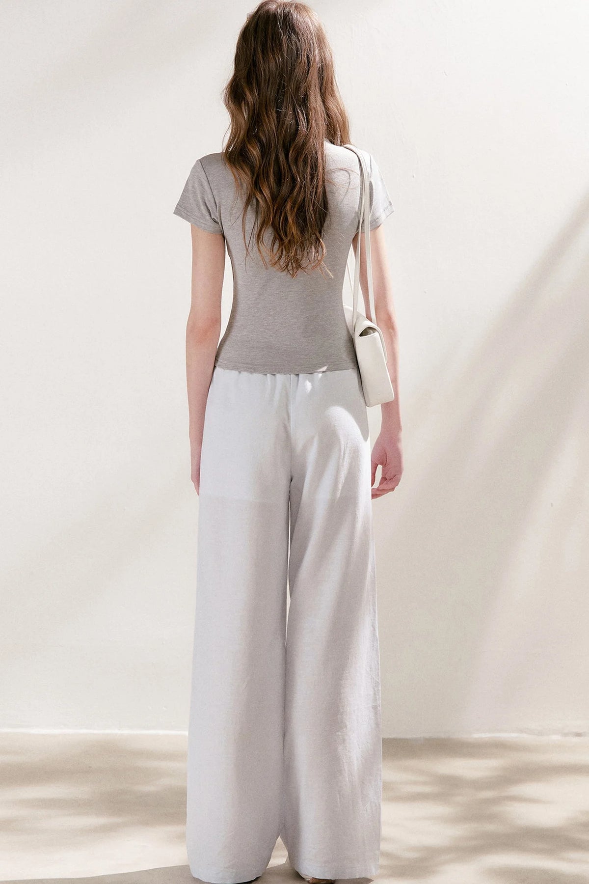 High-Waisted Linen Cotton Drawstring Wide-Leg Pants