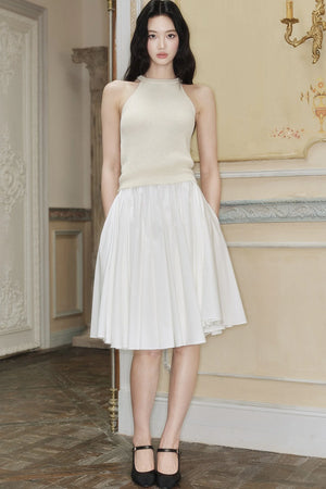 High-Waisted Pleated A-Line Skirt