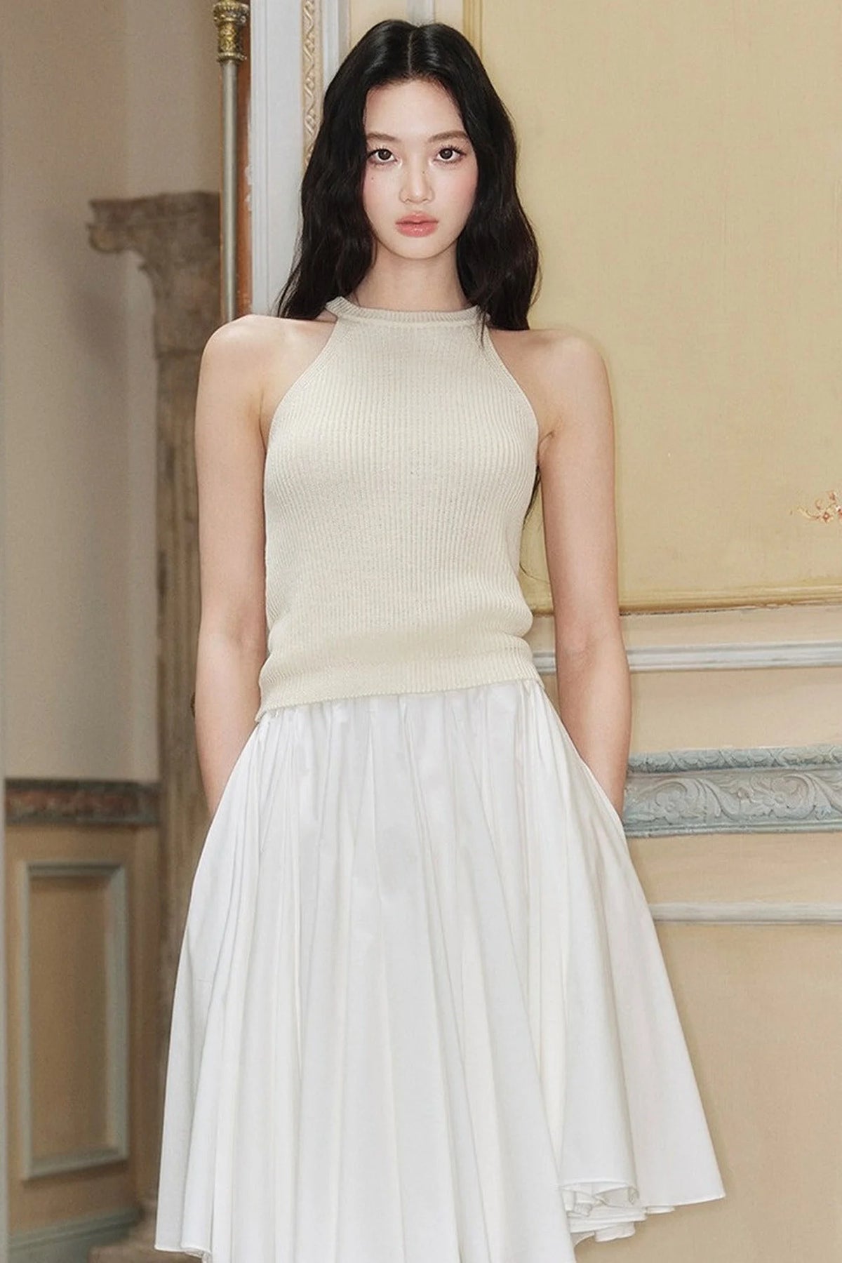 High-Waisted Pleated A-Line Skirt