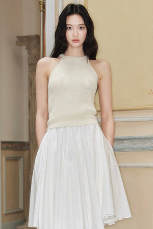 High-Waisted Pleated A-Line Skirt