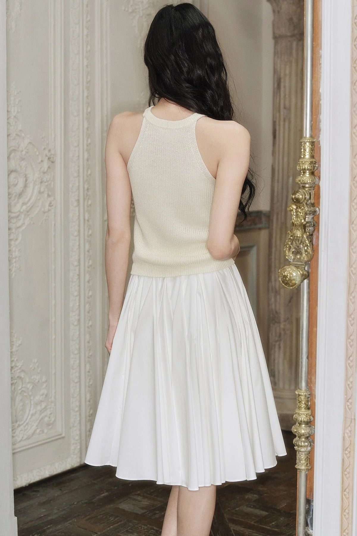 High-Waisted Pleated A-Line Skirt