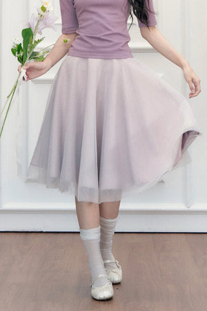 High-Waisted Puffy A-Line Mesh Skirt