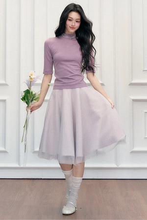 High-Waisted Puffy A-Line Mesh Skirt