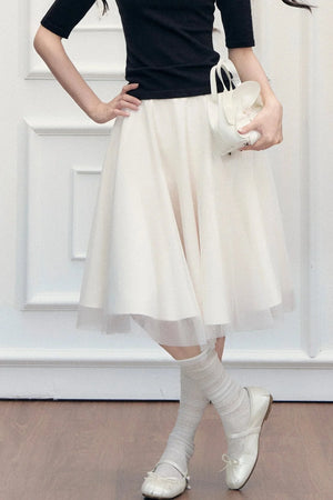 High-Waisted Puffy A-Line Mesh Skirt