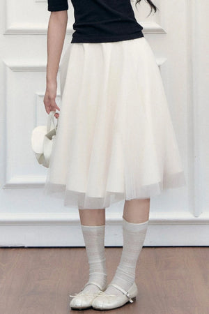 High-Waisted Puffy A-Line Mesh Skirt