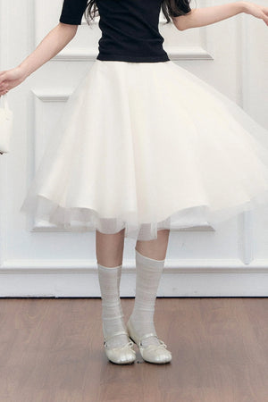 High-Waisted Puffy A-Line Mesh Skirt