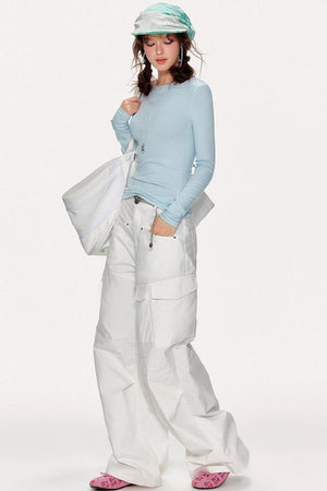 High-Waisted Solid Color Wide-Leg Trousers