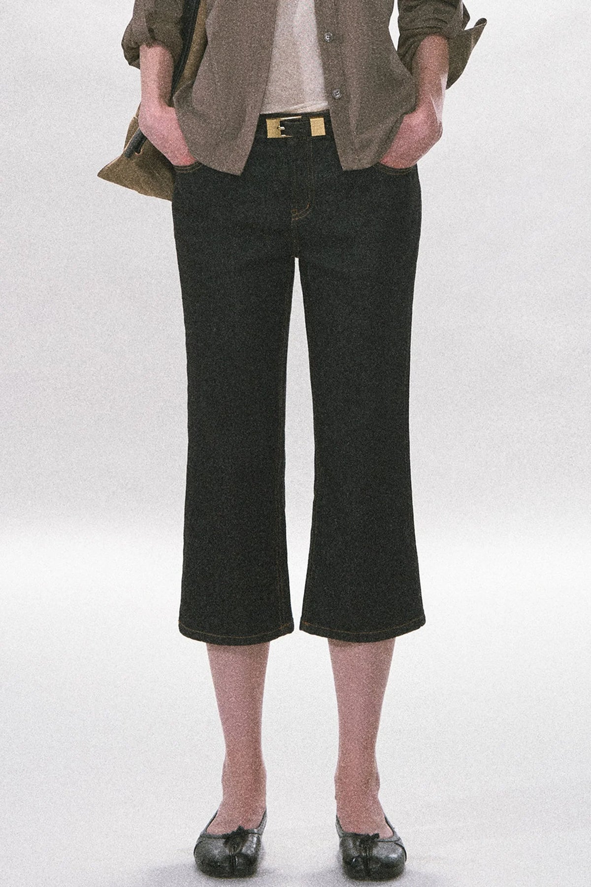 High-Waisted Straight-Leg Washed Jeans