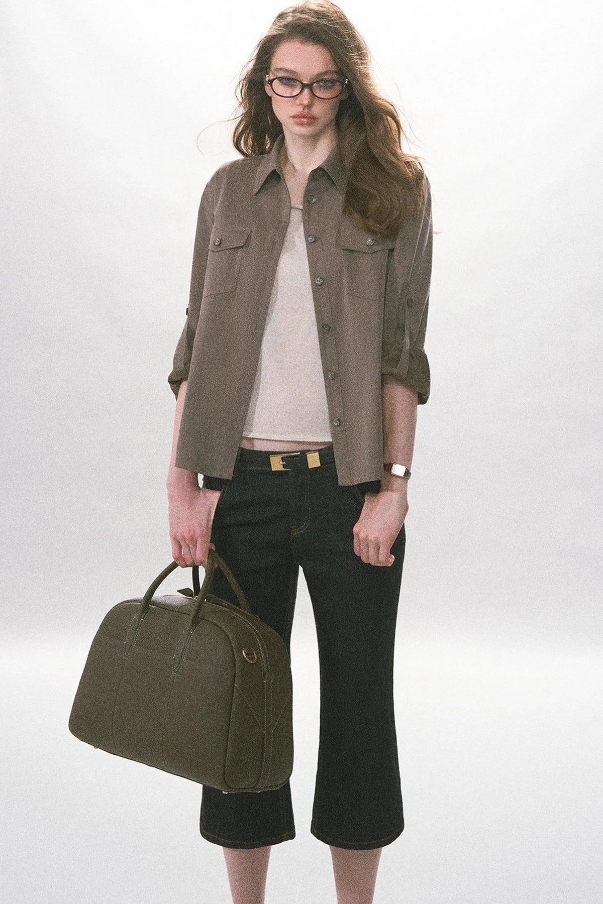 High-Waisted Straight-Leg Washed Jeans