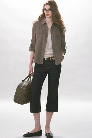 High-Waisted Straight-Leg Washed Jeans