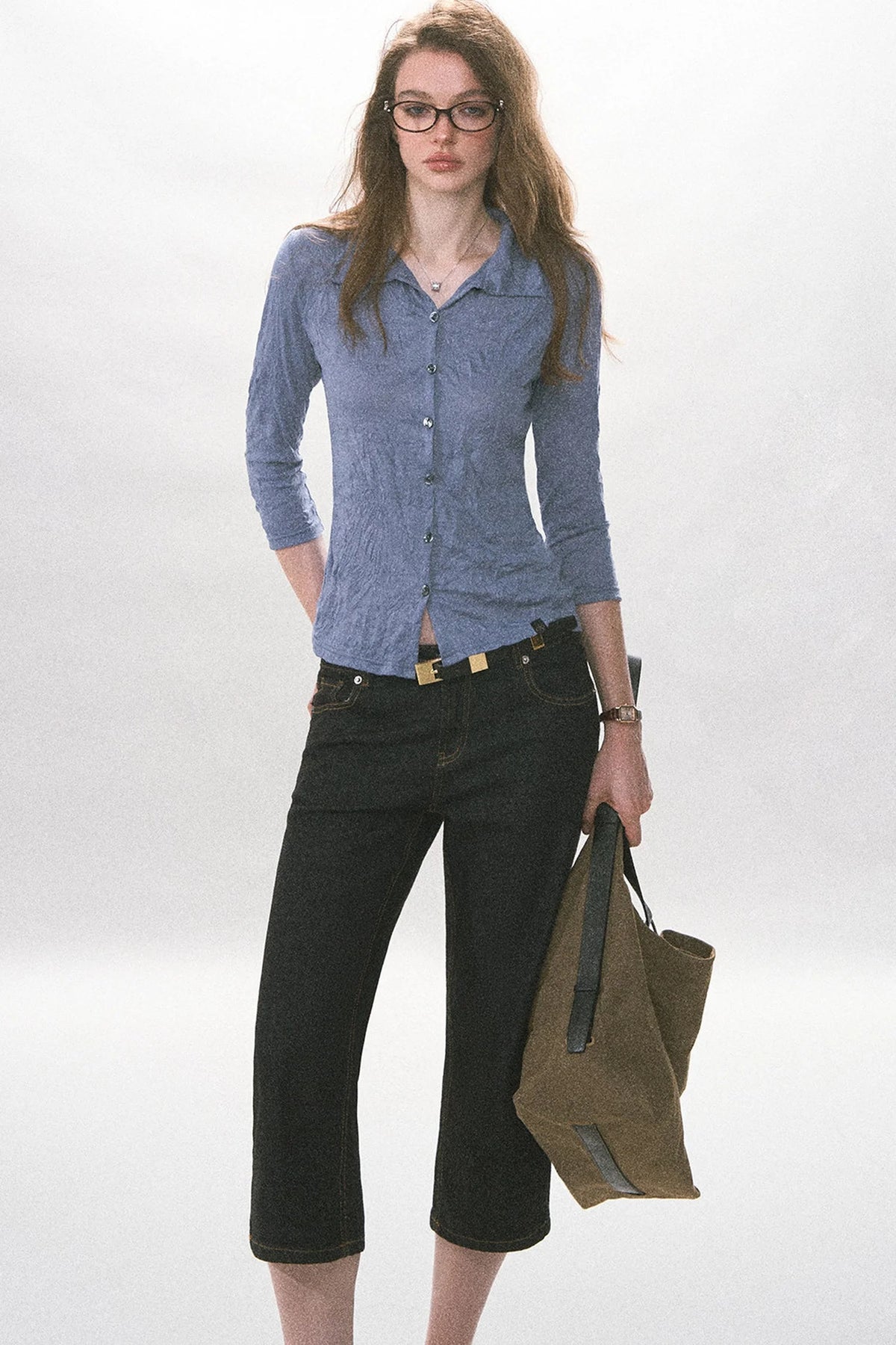 High-Waisted Straight-Leg Washed Jeans