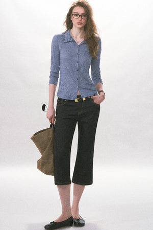 High-Waisted Straight-Leg Washed Jeans