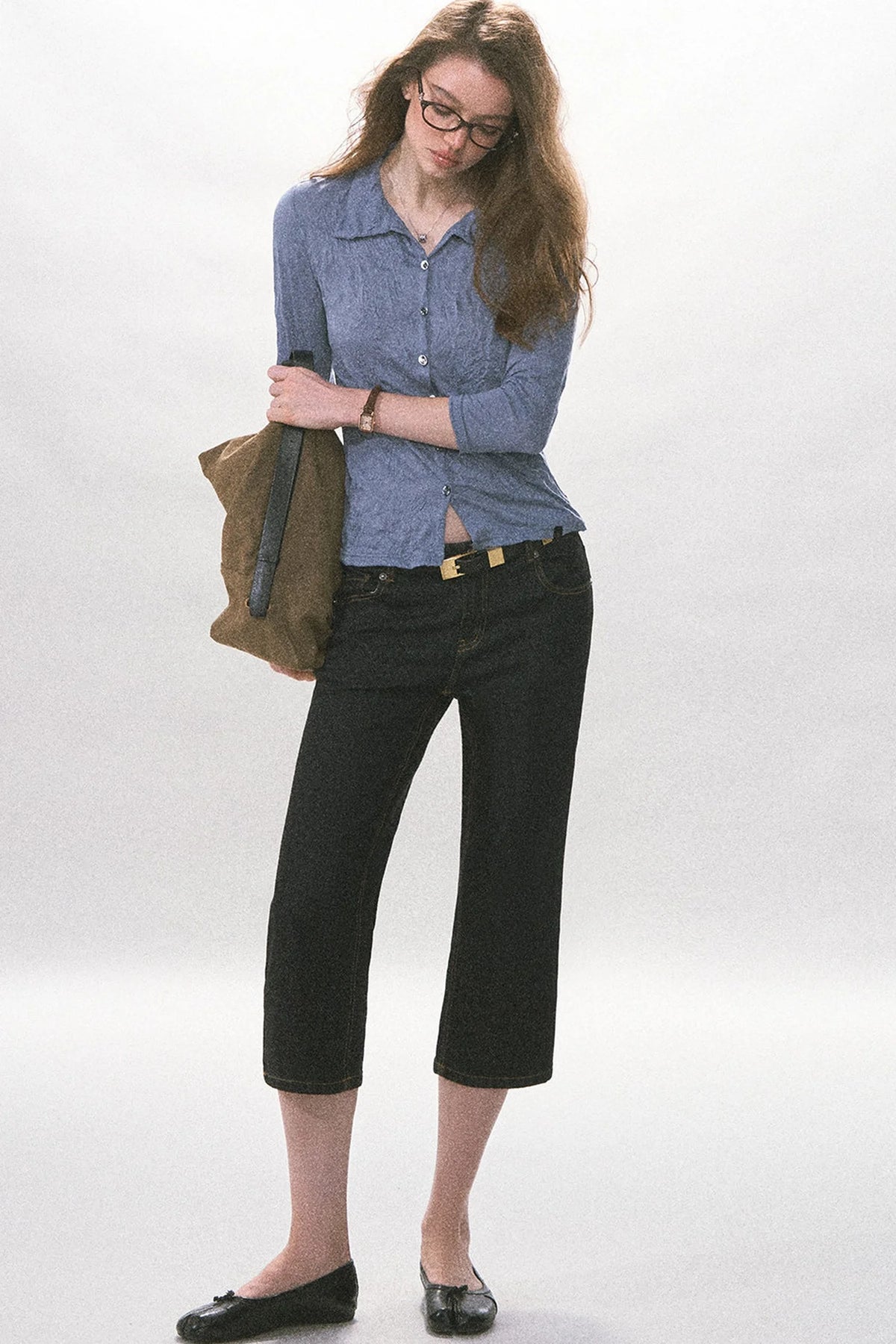 High-Waisted Straight-Leg Washed Jeans