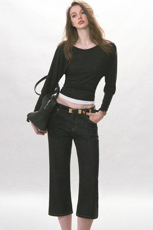 High-Waisted Straight-Leg Washed Jeans