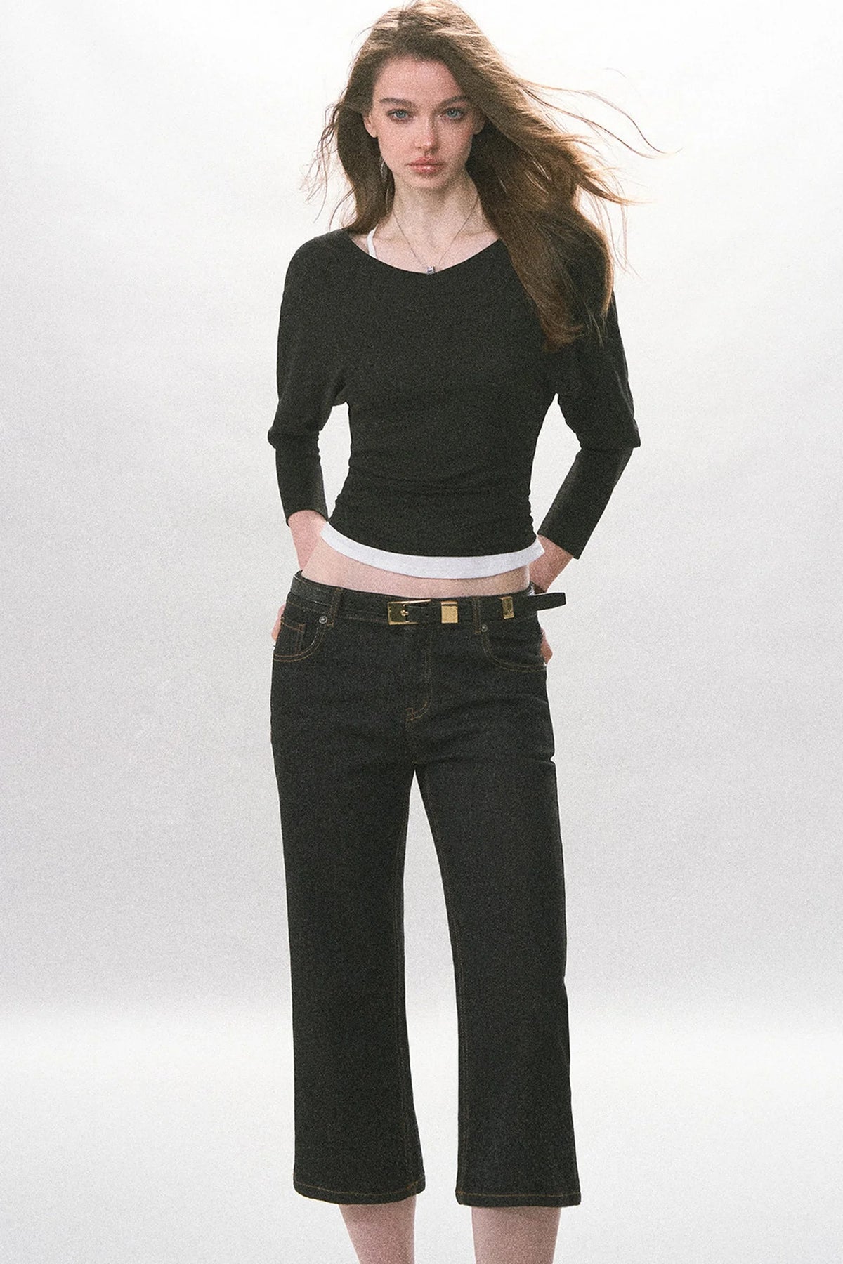 High-Waisted Straight-Leg Washed Jeans