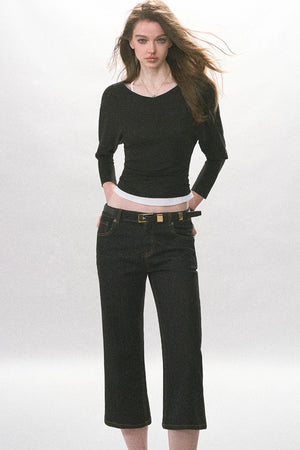 High-Waisted Straight-Leg Washed Jeans