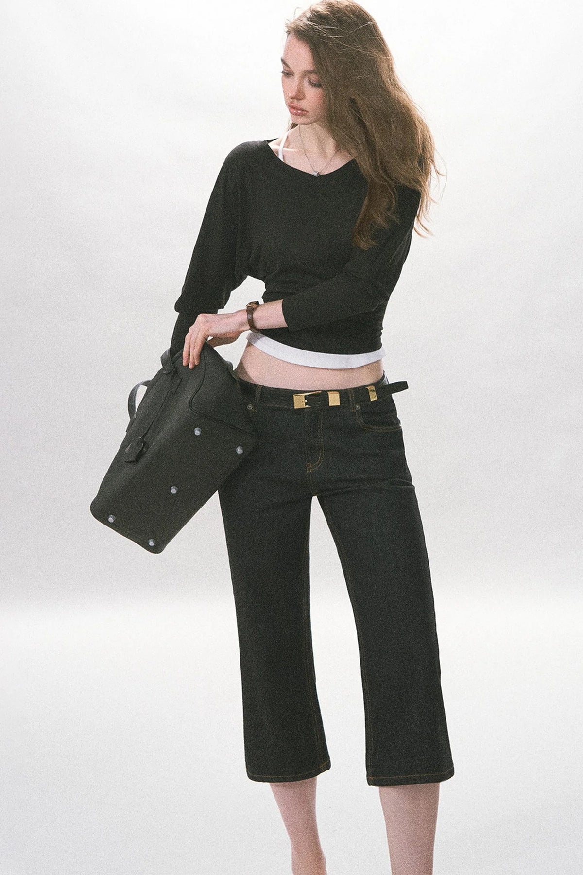 High-Waisted Straight-Leg Washed Jeans